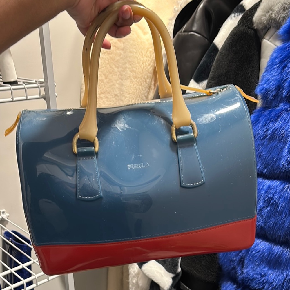 Furla Blue and Red Top Handle Jelly Bag